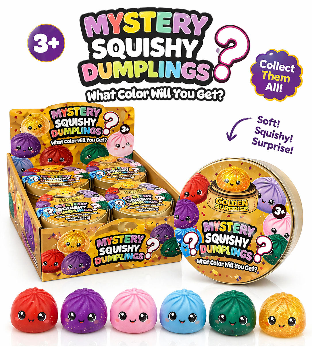 Squishy Mystery Dumplings Golden Surprise Mystery Squishy 4 inch - Funky Toys 